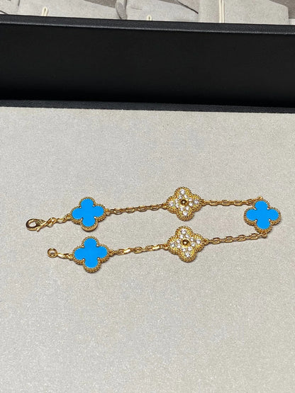 [Moco jewelrys] CLOVER 5 MOTIF BLUE AGATE BRACELET COLLECTION