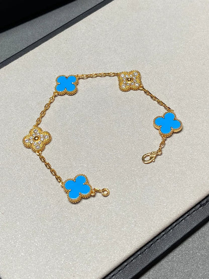 [Moco jewelrys] CLOVER 5 MOTIF BLUE AGATE BRACELET COLLECTION