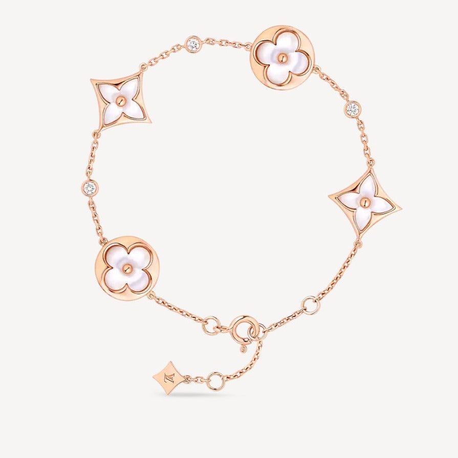 ??Loco?¡¥STAR AND SUN 4 MOTIF WHITE MOP PINK GOLD BRACELET