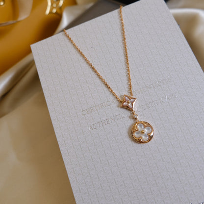 [moco jewelrys] Halskette mit Stern und Sonne, weißes Perlmuttmotiv, 2-teilig, roségolden 