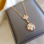 ??Loco?¡¥STAR AND SUN WHITE MOP 2 MOTIF PINK GOLD NECKLACE