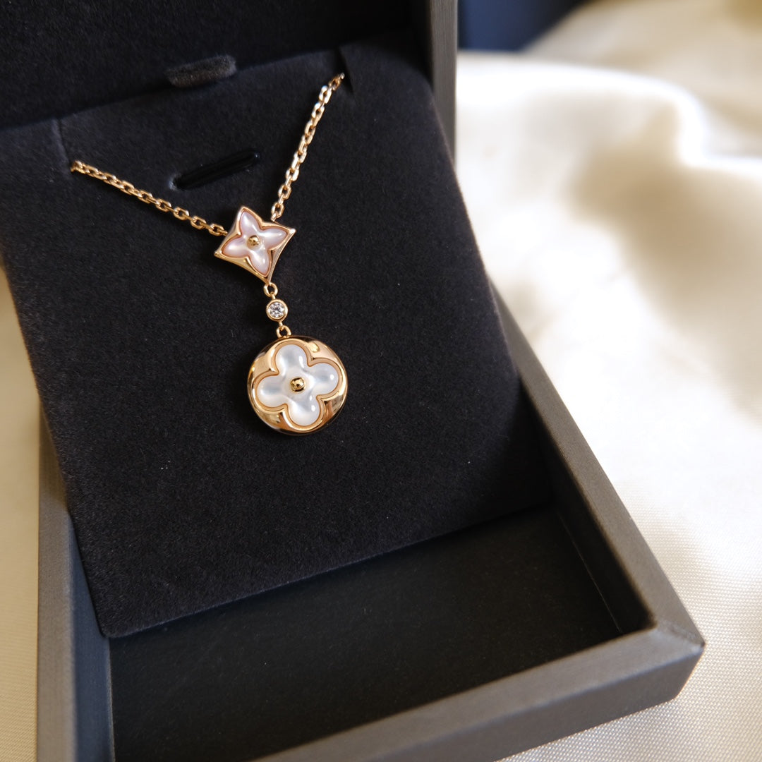 [moco jewelrys] Halskette mit Stern und Sonne, weißes Perlmuttmotiv, 2-teilig, roségolden 