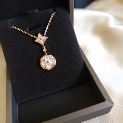 [moco jewelrys] Halskette mit Stern und Sonne, weißes Perlmuttmotiv, 2-teilig, roségolden 