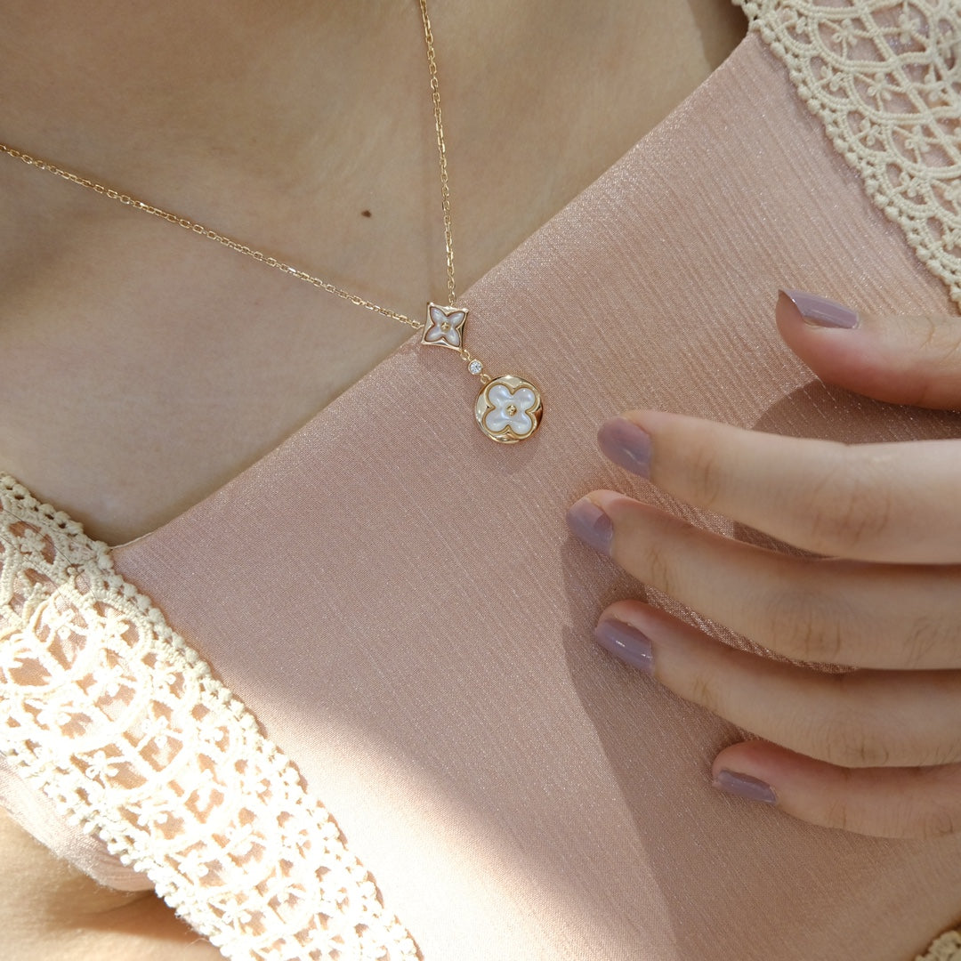[moco jewelrys] Halskette mit Stern und Sonne, weißes Perlmuttmotiv, 2-teilig, roségolden 
