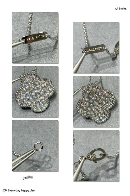 [moco jewelrys]CLOVER 25MM GROSSER ANHÄNGER MIT DIAMANTENPAVED SILBERKETTE