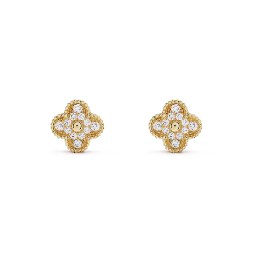 [moco jewelrys]KLEE-OHRRINGE MITTELMÄSSIGEM MOTIV, VOLLBEDECKT MIT DIAMANTEN