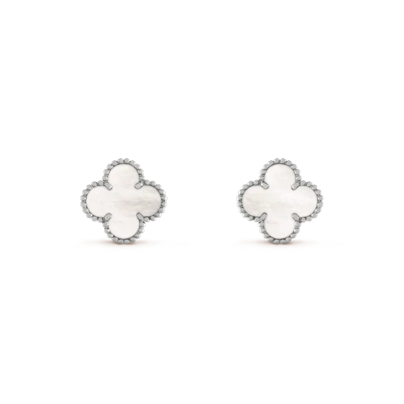 [moco jewelrys]CLOVER MEDIUM 1 MOTIFS  WHITE MOP EARRINGS SILVER