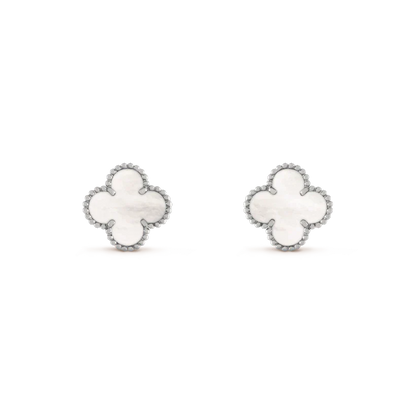 [moco jewelrys]CLOVER MEDIUM 1 MOTIFS  WHITE MOP EARRINGS SILVER