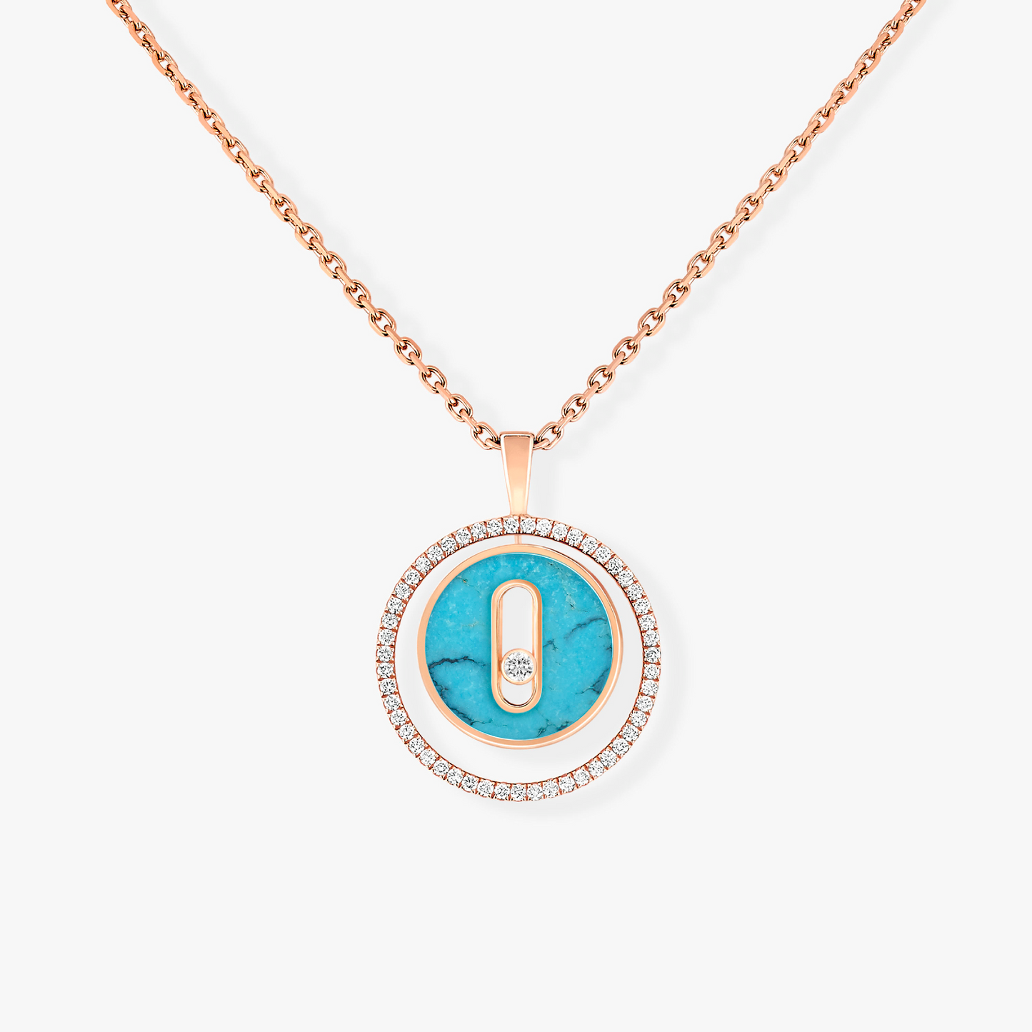[moco jewelrys]LUCKY MOVE 1 DIAMOND TURQUOISE PINK GOLD DIAMOND NECKLACE