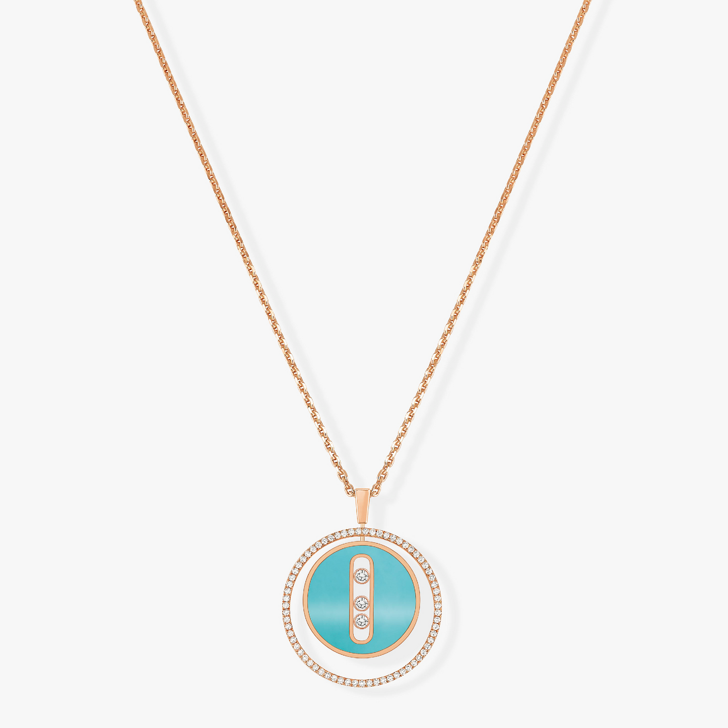[moco jewelrys]LUCKY MOVE 3 DIAMONDS TURQUOISE PINK GOLD DIAMOND NECKLACE