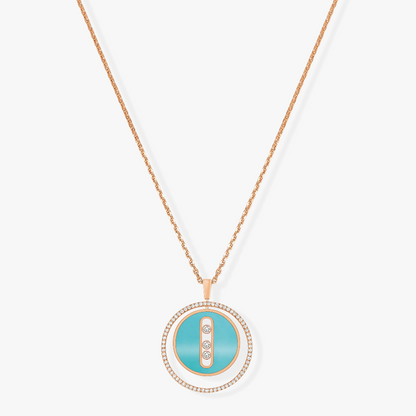 [moco jewelrys]LUCKY MOVE 3 DIAMONDS TURQUOISE PINK GOLD DIAMOND NECKLACE