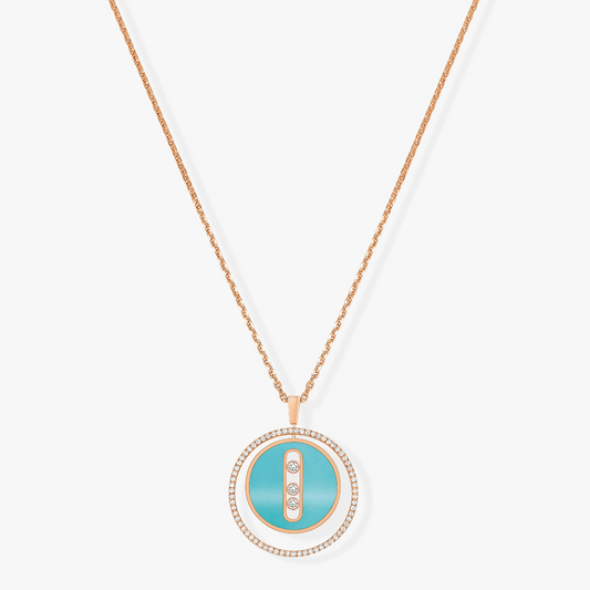 [moco jewelrys]LUCKY MOVE 3 DIAMONDS TURQUOISE PINK GOLD DIAMOND NECKLACE