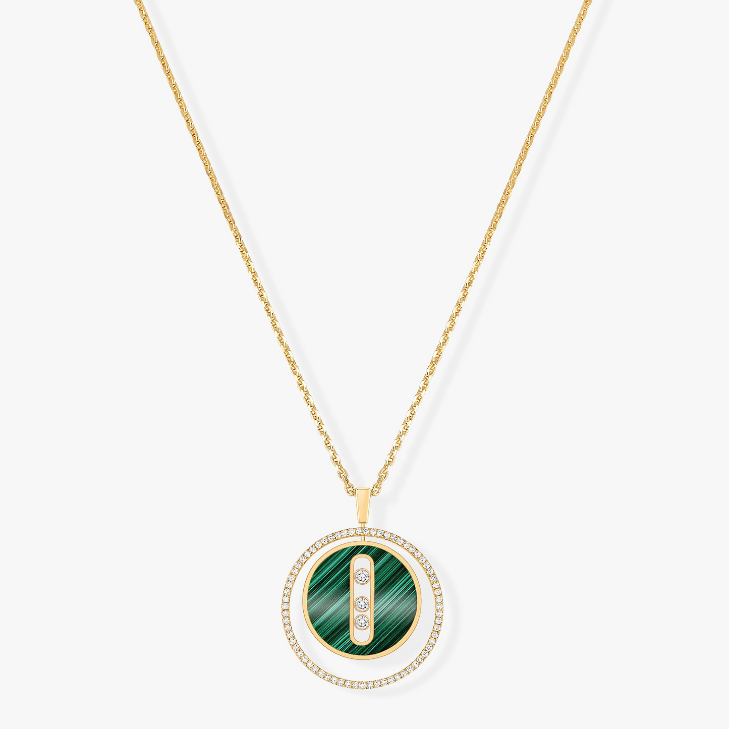 [moco jewelrys]LUCKY MOVE 3 DIAMOND MALACHITE GOLD DIAMOND NECKLACE