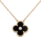 ??Loco?¡¥CLOVER 15MM DIAMOND ONYX NECKLACE