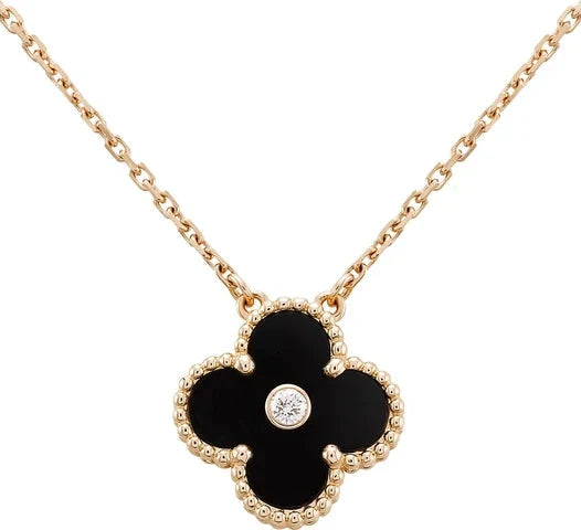 ??Loco?¡¥CLOVER 15MM DIAMOND ONYX NECKLACE