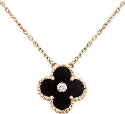[moco jewellerys]クローバー 15mm ダイヤモンド オニキス ネックレス