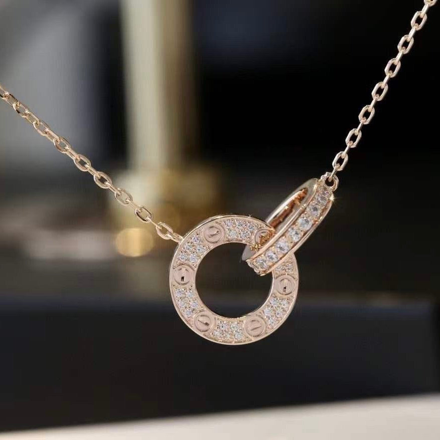 ??Loco?¡¥LOVE 7.6MM NECKLACE ROSE GOLD AND SILVER  FULL DIAMOND