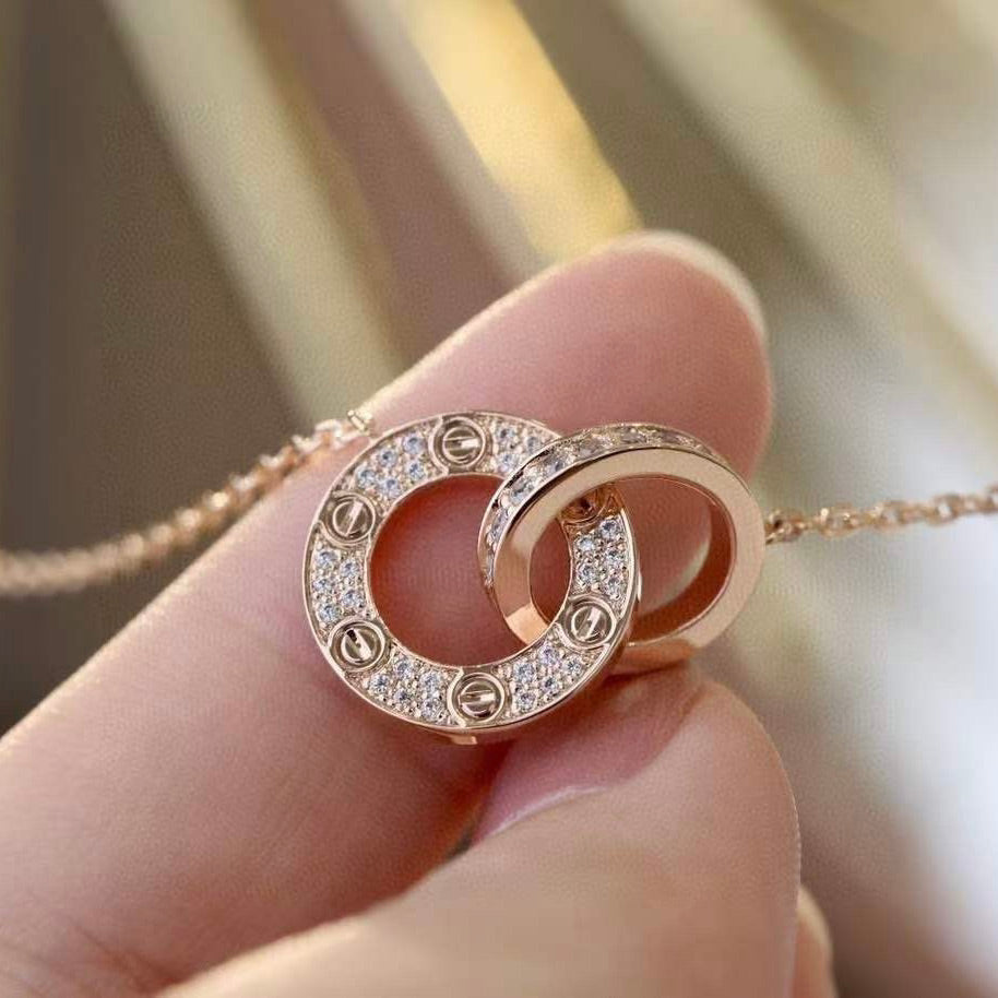 [moco jewelrys] LOVE 7,6 mm Halskette aus Roségold und Silber, komplett mit Diamanten besetzt