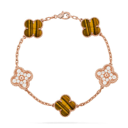 [Moco jewelrys] CLOVER 5 MOTIFS TIGER EYE BRACELET COLLECTION