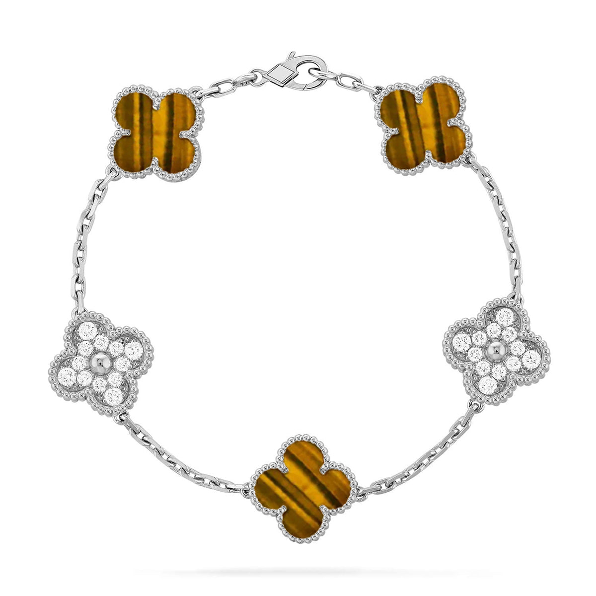 [Moco jewelrys] CLOVER 5 MOTIFS TIGER EYE BRACELET COLLECTION