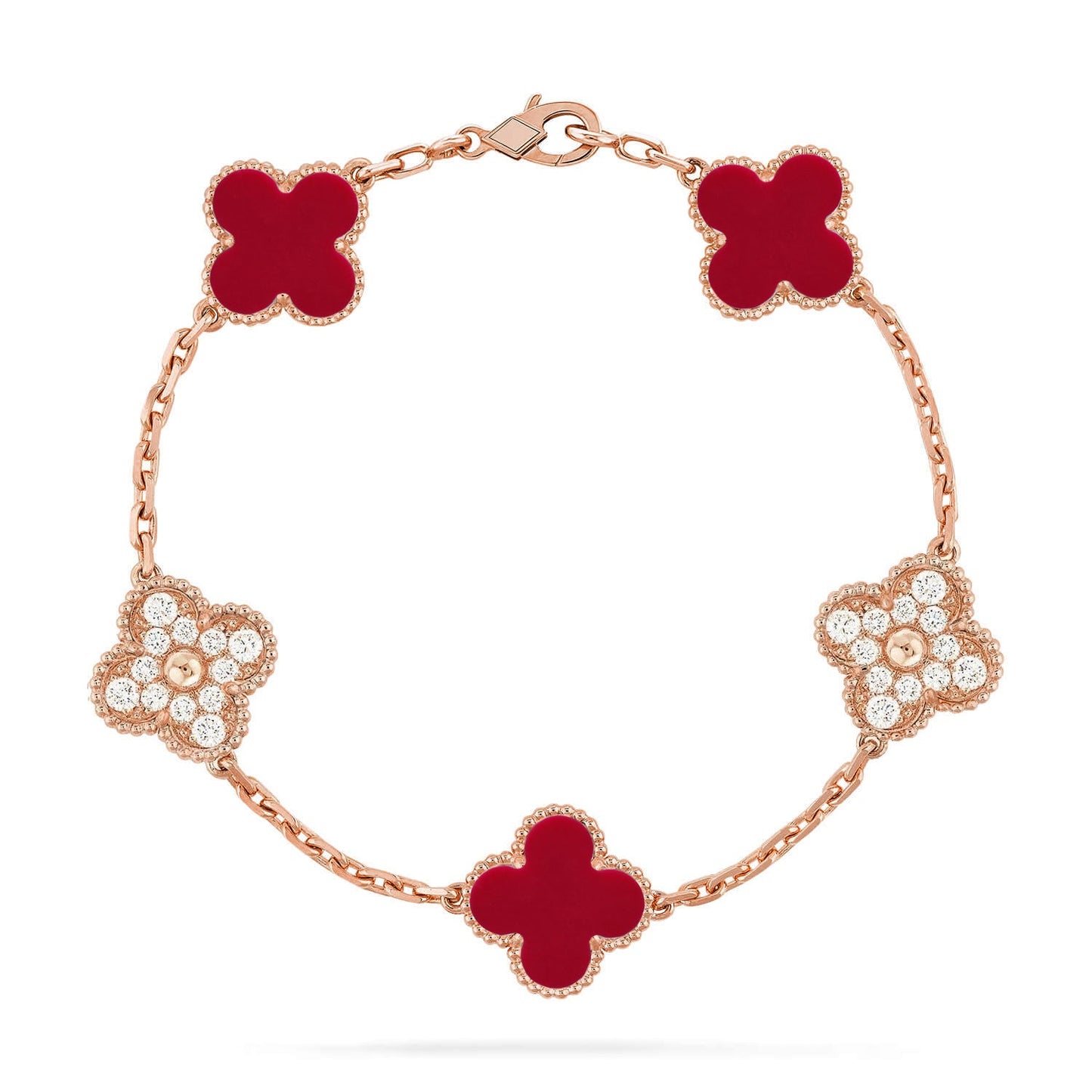[Moco jewelrys] CLOVER 5 MOTIF RED CORNELIAN BRACELET COLLECTION