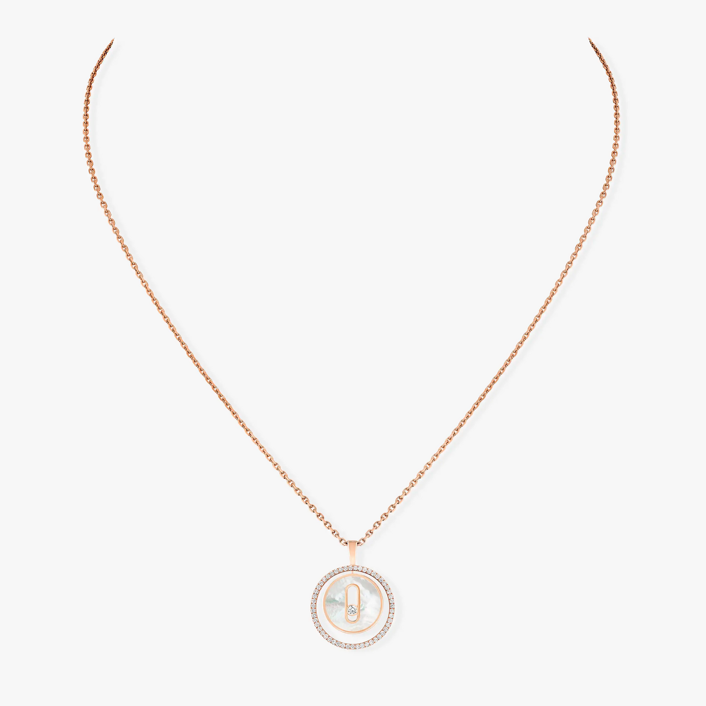 [moco jewelrys]LUCKY MOVE 1 DIAMOND WHITE MOTHER OF PEARL PINK GOLD DIAMOND NECKLACE
