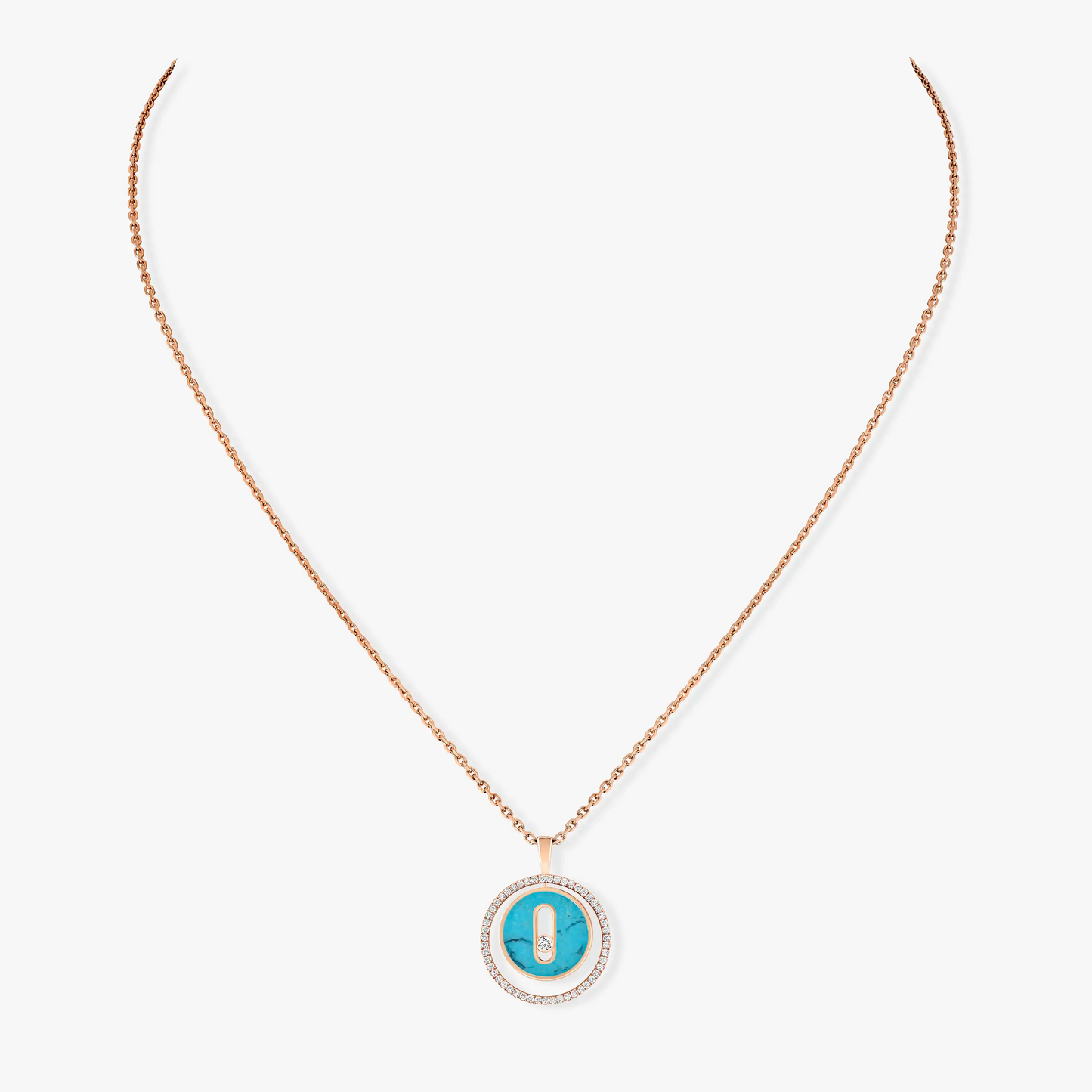[moco jewelrys]LUCKY MOVE 1 DIAMOND TURQUOISE PINK GOLD DIAMOND NECKLACE