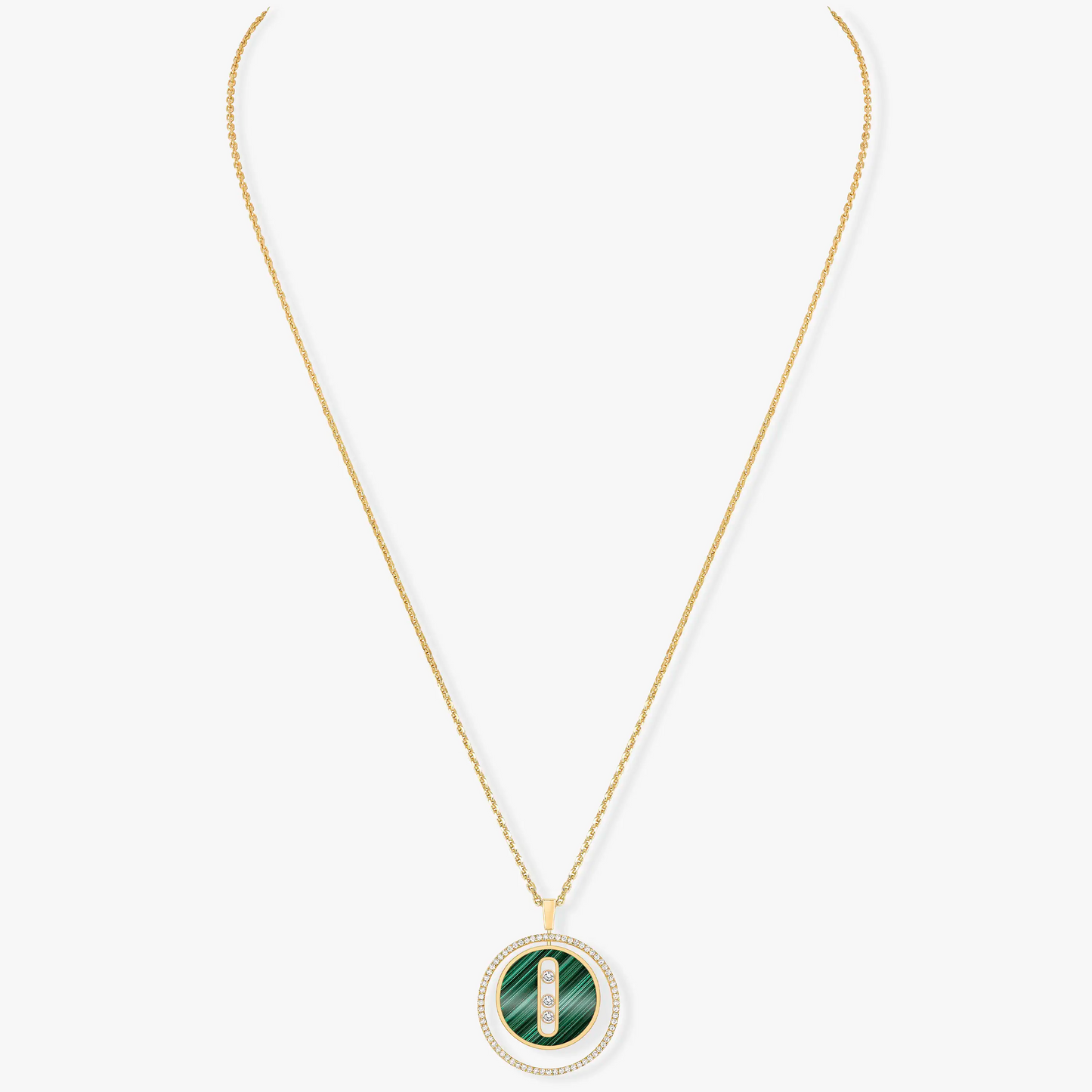 [moco jewelrys]LUCKY MOVE 3 DIAMOND MALACHITE GOLD DIAMOND NECKLACE