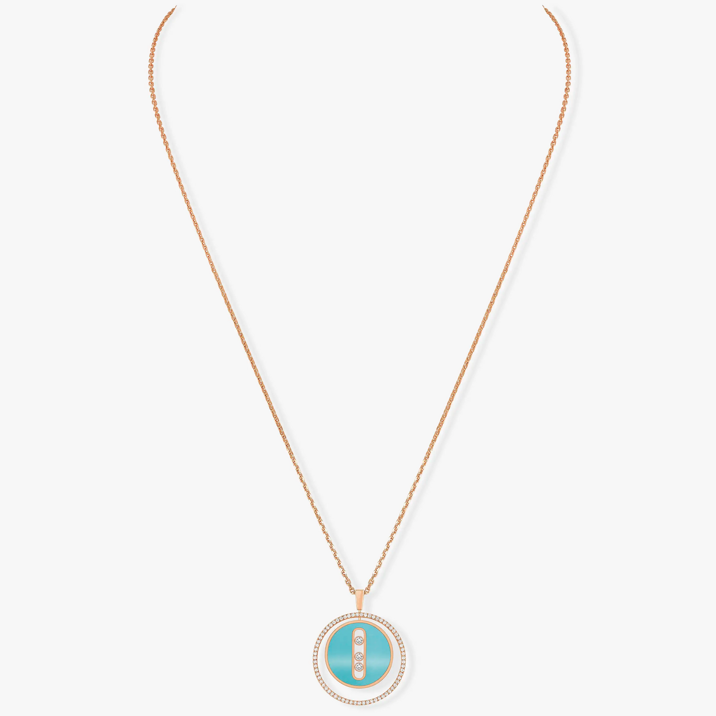 [moco jewelrys]LUCKY MOVE 3 DIAMONDS TURQUOISE PINK GOLD DIAMOND NECKLACE