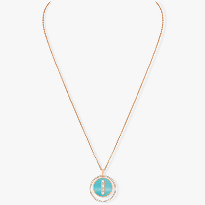 [moco jewelrys]LUCKY MOVE 3 DIAMONDS TURQUOISE PINK GOLD DIAMOND NECKLACE