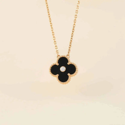 [moco jewellerys]クローバー 15mm ダイヤモンド オニキス ネックレス