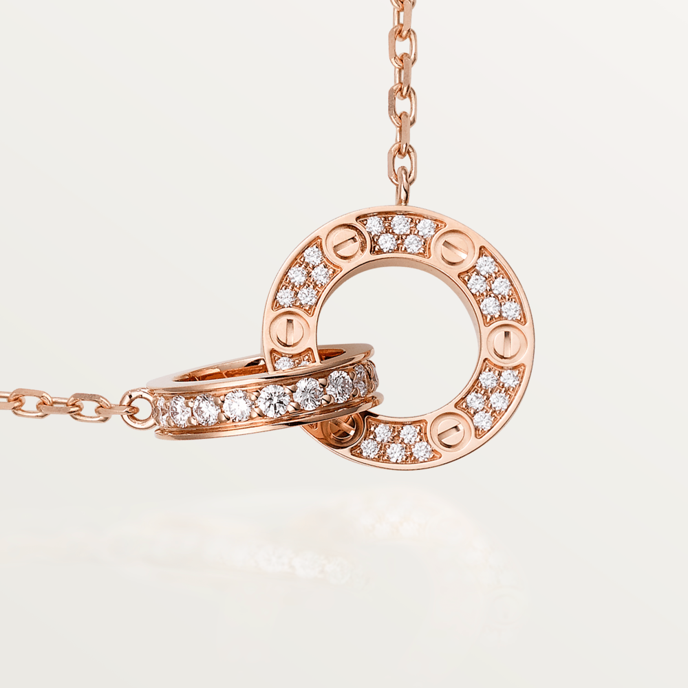[moco jewelrys] LOVE 7,6 mm Halskette aus Roségold und Silber, komplett mit Diamanten besetzt
