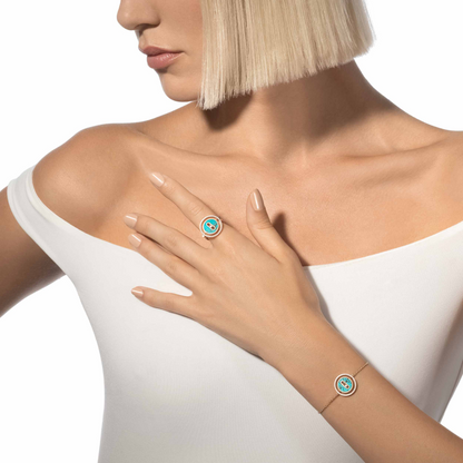 [moco jewelrys]LUCKY MOVE TURQUOISE PINK GOLD DIAMOND BRACELET