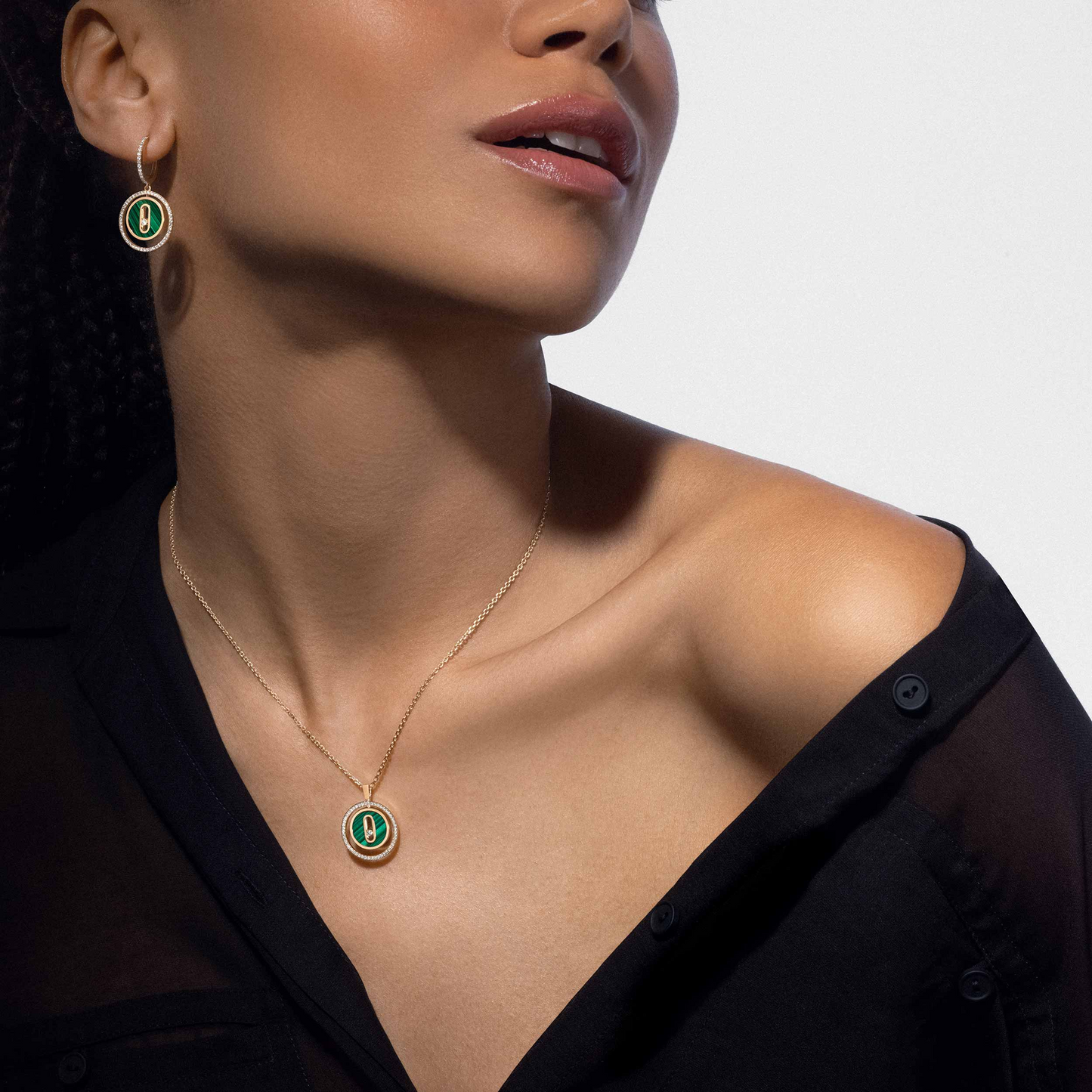 [moco jewelrys]LUCKY MOVE 1 DIAMOND MALACHITE GOLD DIAMOND NECKLACE