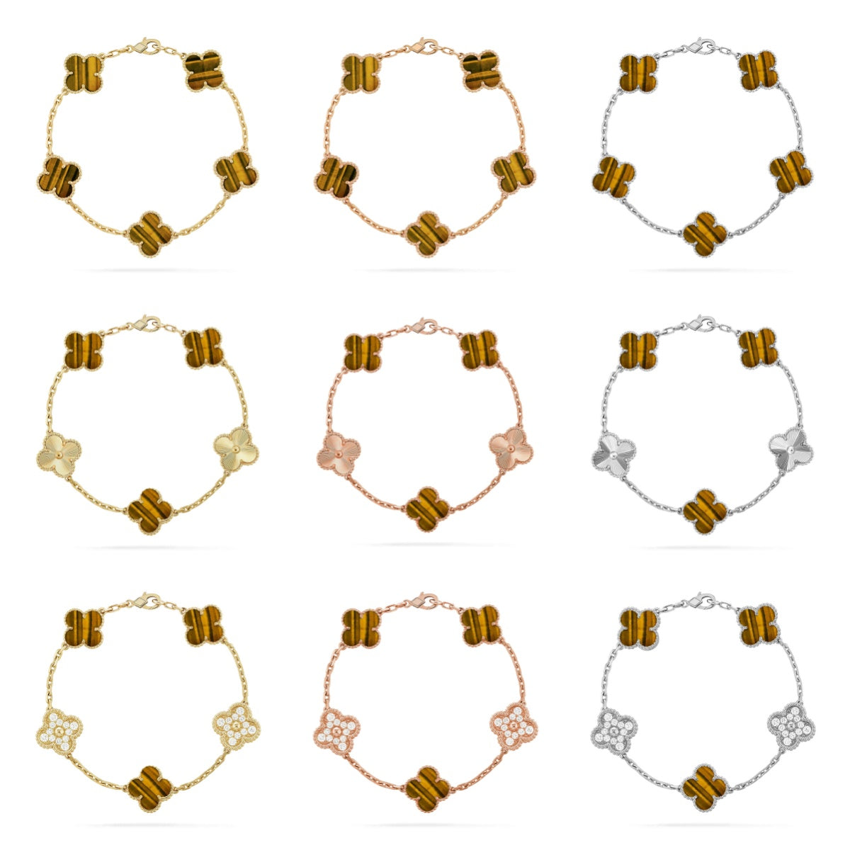 [Moco jewelrys] CLOVER 5 MOTIFS TIGER EYE BRACELET COLLECTION