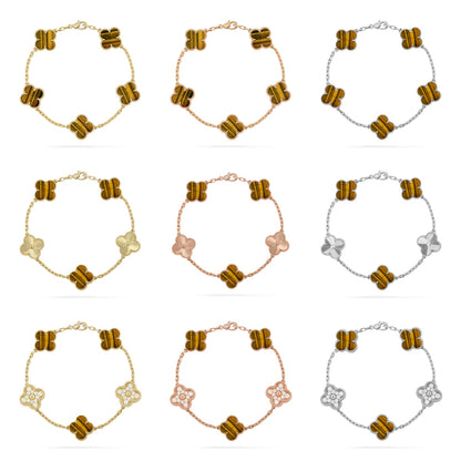 [Moco jewelrys] CLOVER 5 MOTIFS TIGER EYE BRACELET COLLECTION