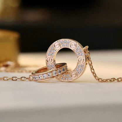 [moco jewelrys] LOVE 7,6 mm Halskette aus Roségold und Silber, komplett mit Diamanten besetzt