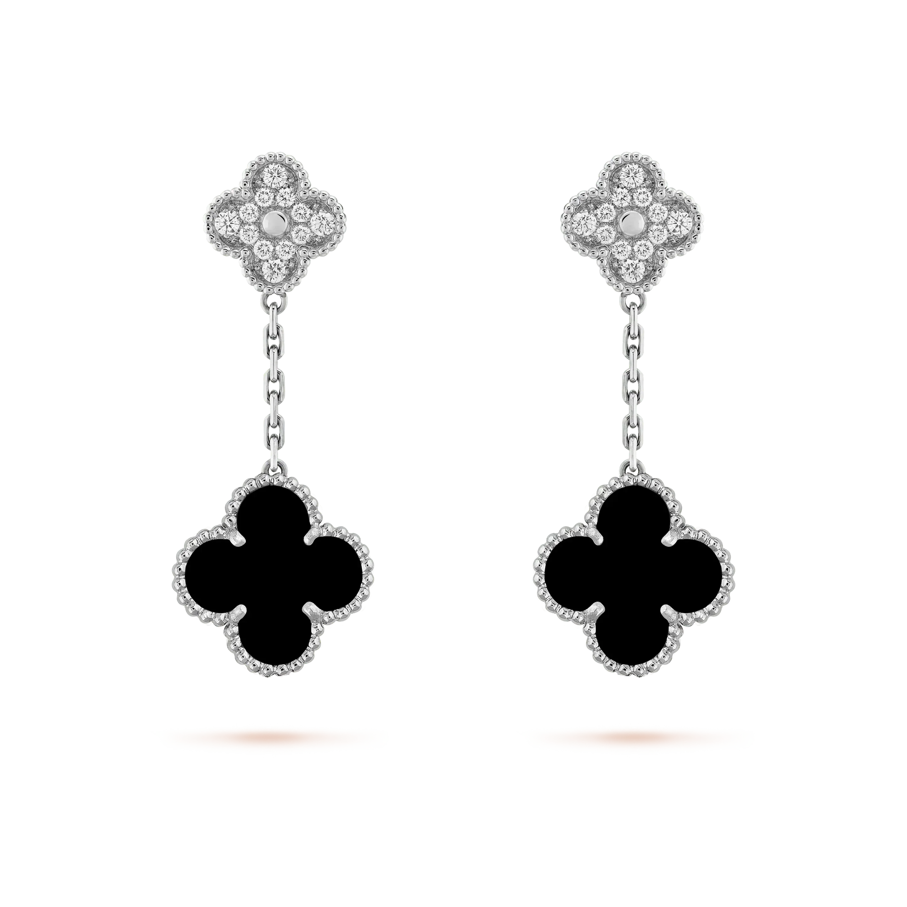 ??Loco?¡¥CLOVER 2 MOTIFS  DIAMOND ONYX EARRINGS SILVER