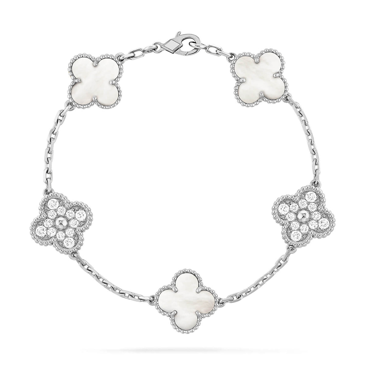 [Moco jewelrys]CLOVER WHITE PEARL MOP 5 MOTIF BRACELET COLLECTION