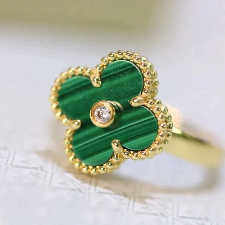 ??Loco?¡¥CLOVER MALACHITE RING GOLD DIAMOND