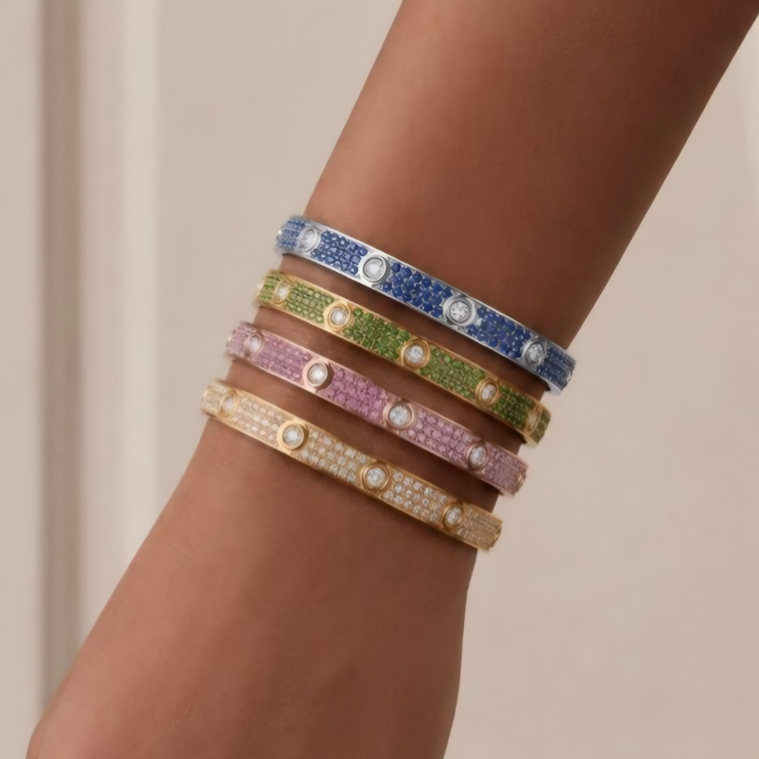 [moco jewelrys JURI]2026 PAVE GEMSTONE LOVE BRACELET 6.1MM 10 DIAMONDS