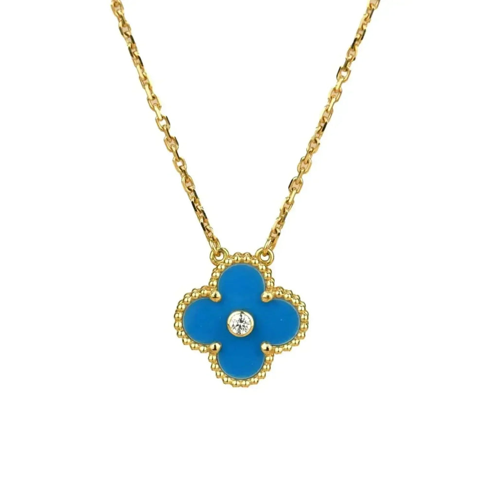 ??Loco?¡¥CLOVER 15MM DIAMOND AND BLUE AGATE NECKLACE