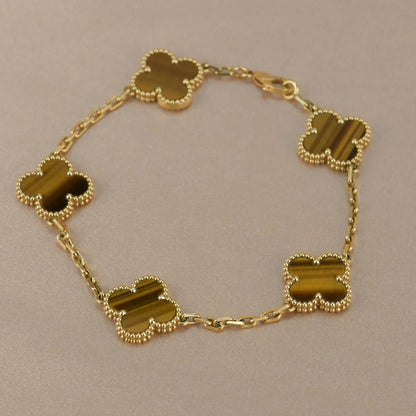 [Moco jewelrys] CLOVER 5 MOTIFS TIGER EYE BRACELET COLLECTION