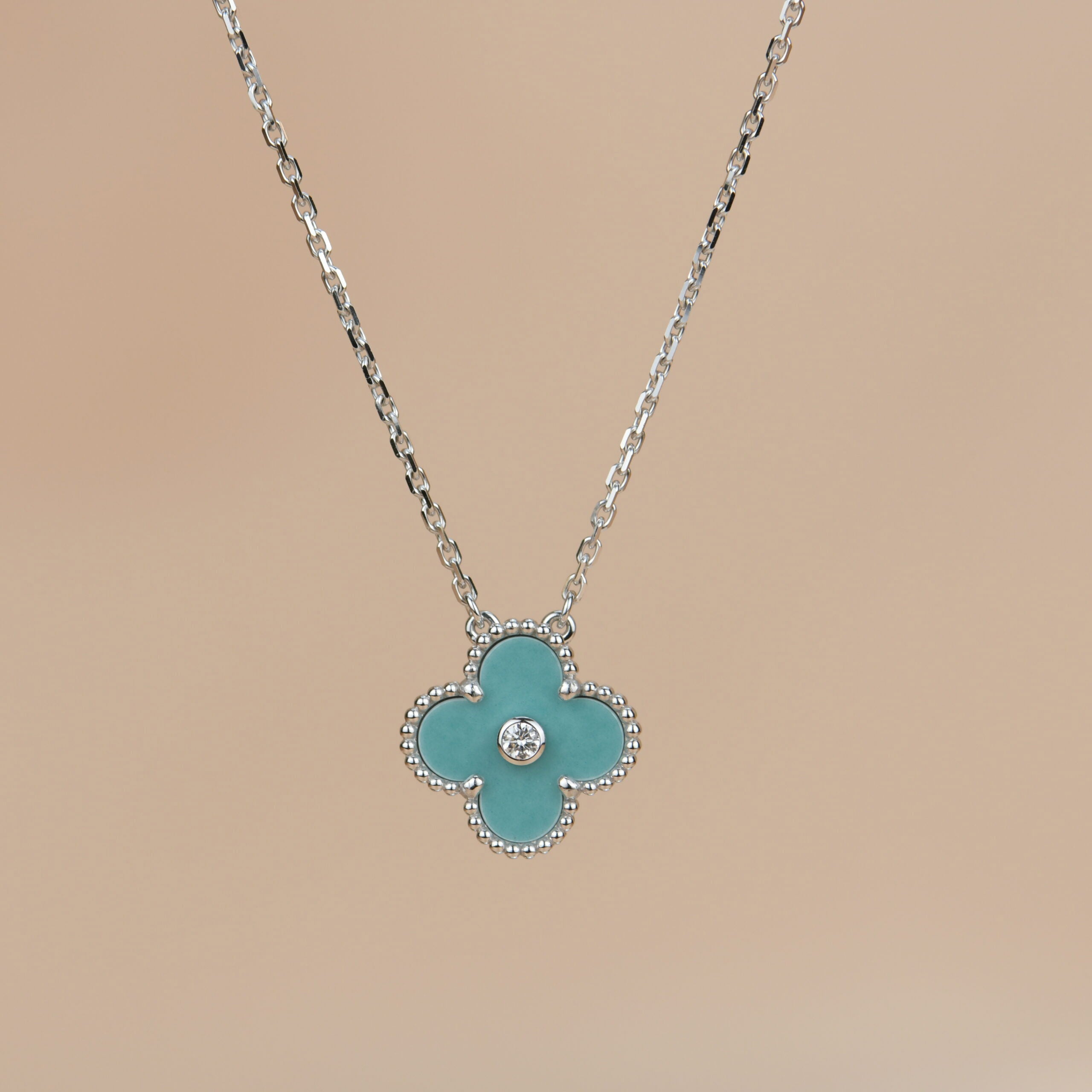 ??Loco?¡¥CLOVER 15MM DIAMOND SVRES PORCELAIN  NECKLACE SILVER