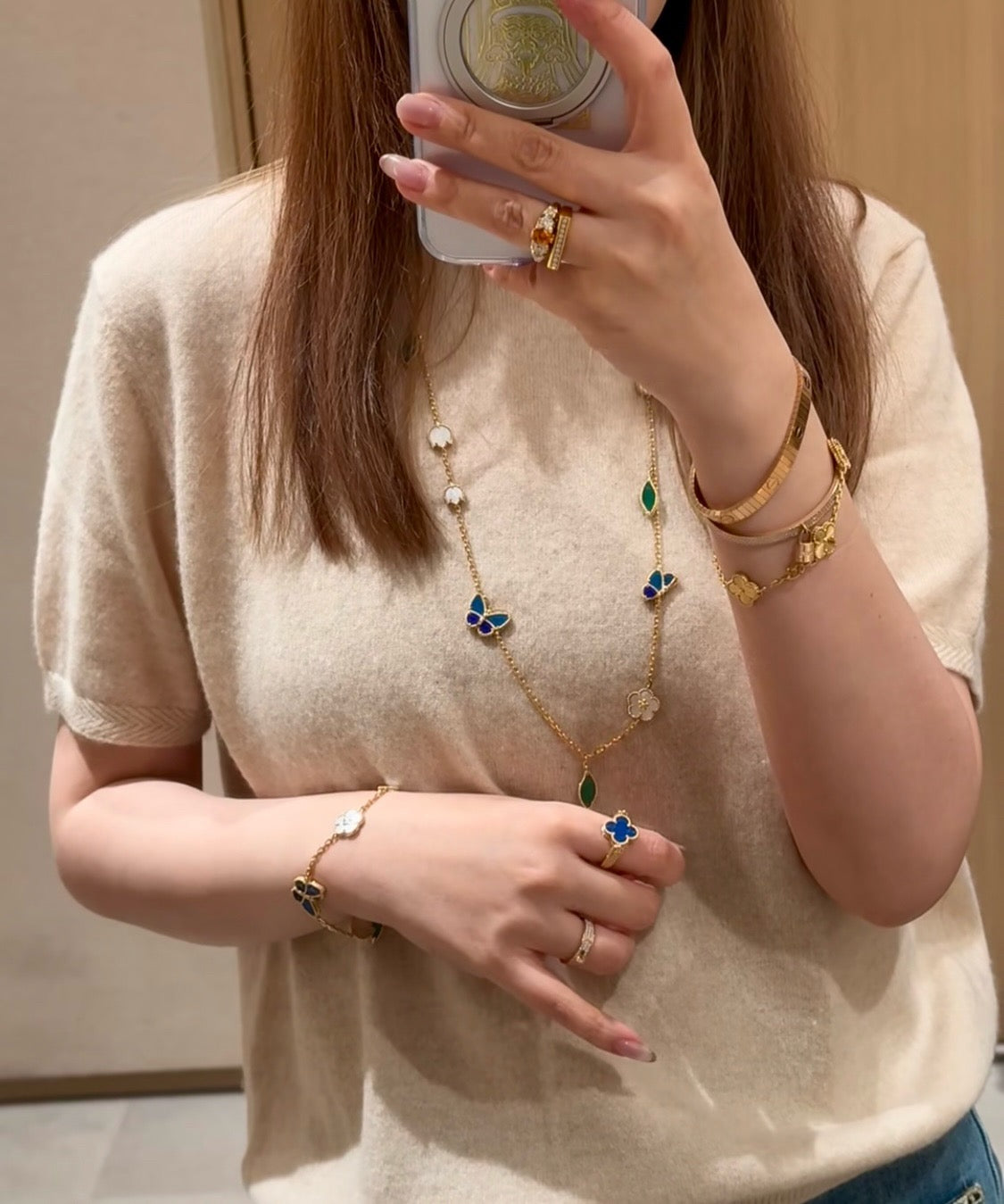 [moco jewelrys JURI]LUCKY SPRING BUTTERFLY 15 FLOWER NECKLACE