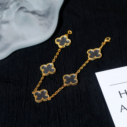 [Moco jewelrys]CLOVER 5 MOTIF ROCK CRYSTAL BRACELET