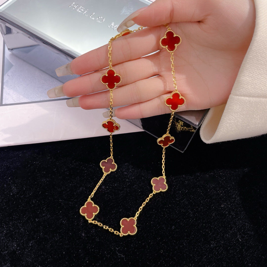 [moco jewellerys]クローバー 10モチーフ カーネリアンネックレス
