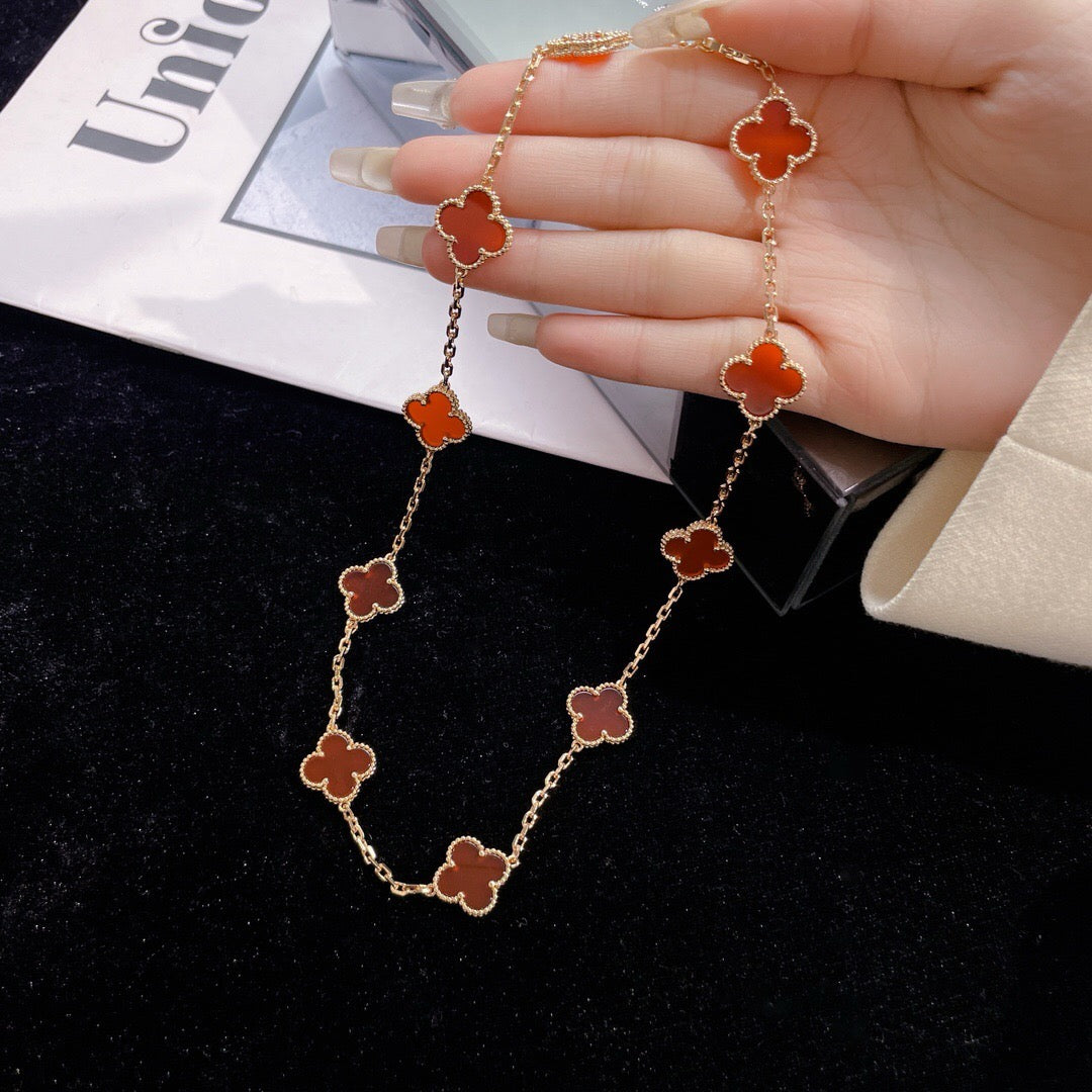 [moco jewellerys]クローバー 10モチーフ カーネリアンネックレス