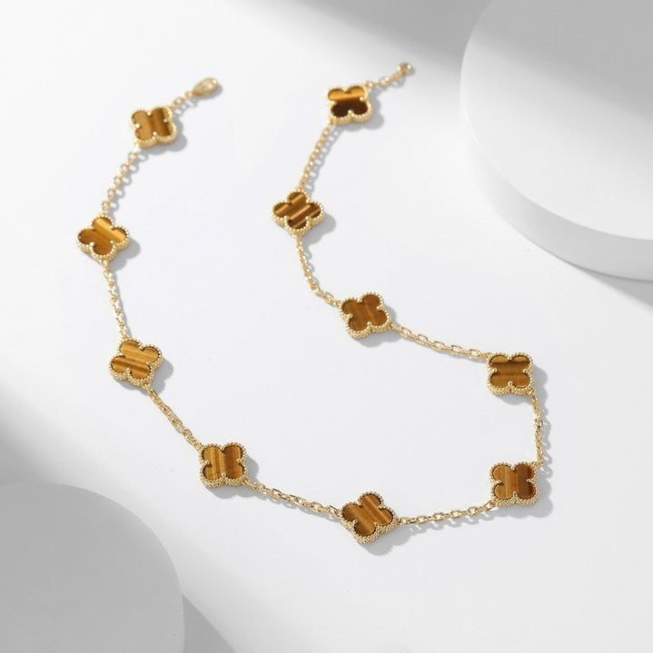 ??Loco?¡¥CLOVER 10 MOTIFS TIGER EYE NECKLACE