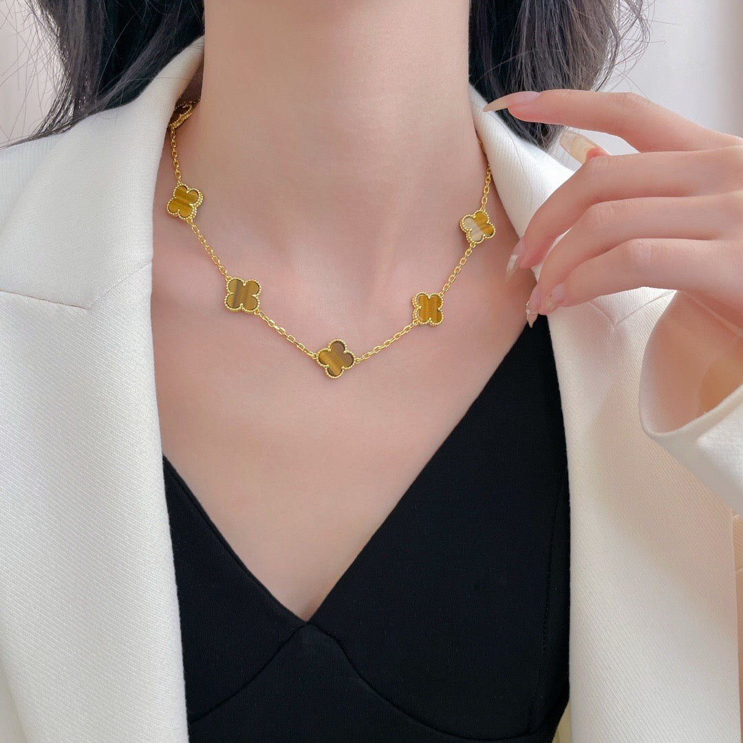 ??Loco?¡¥CLOVER 10 MOTIFS TIGER EYE NECKLACE